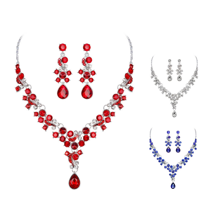 Women Prom Wedding Bridal Faux Crystal Rhinestone Necklace Earrings Jewelry Set Image 1