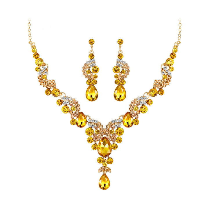 Fashion Wedding Faux Crystal Rhinestone Decor Necklace Earrings Jewelry Set Image 4