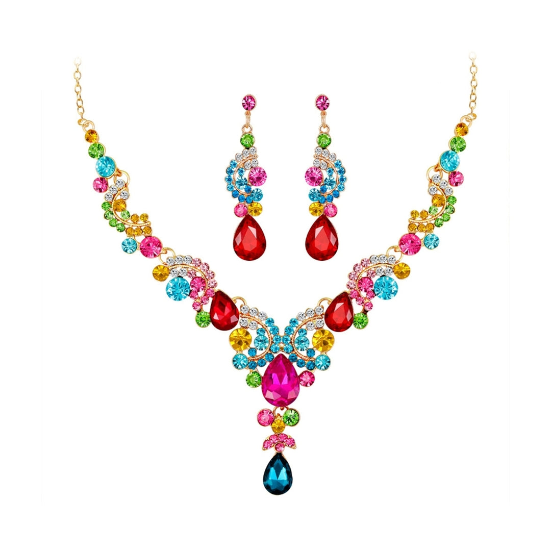 Fashion Wedding Faux Crystal Rhinestone Decor Necklace Earrings Jewelry Set Image 4