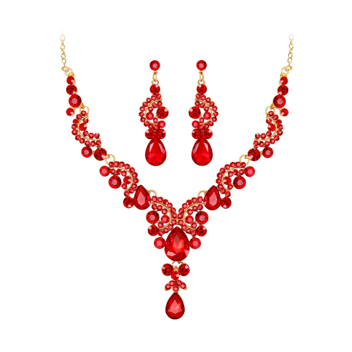 Fashion Wedding Faux Crystal Rhinestone Decor Necklace Earrings Jewelry Set Image 6