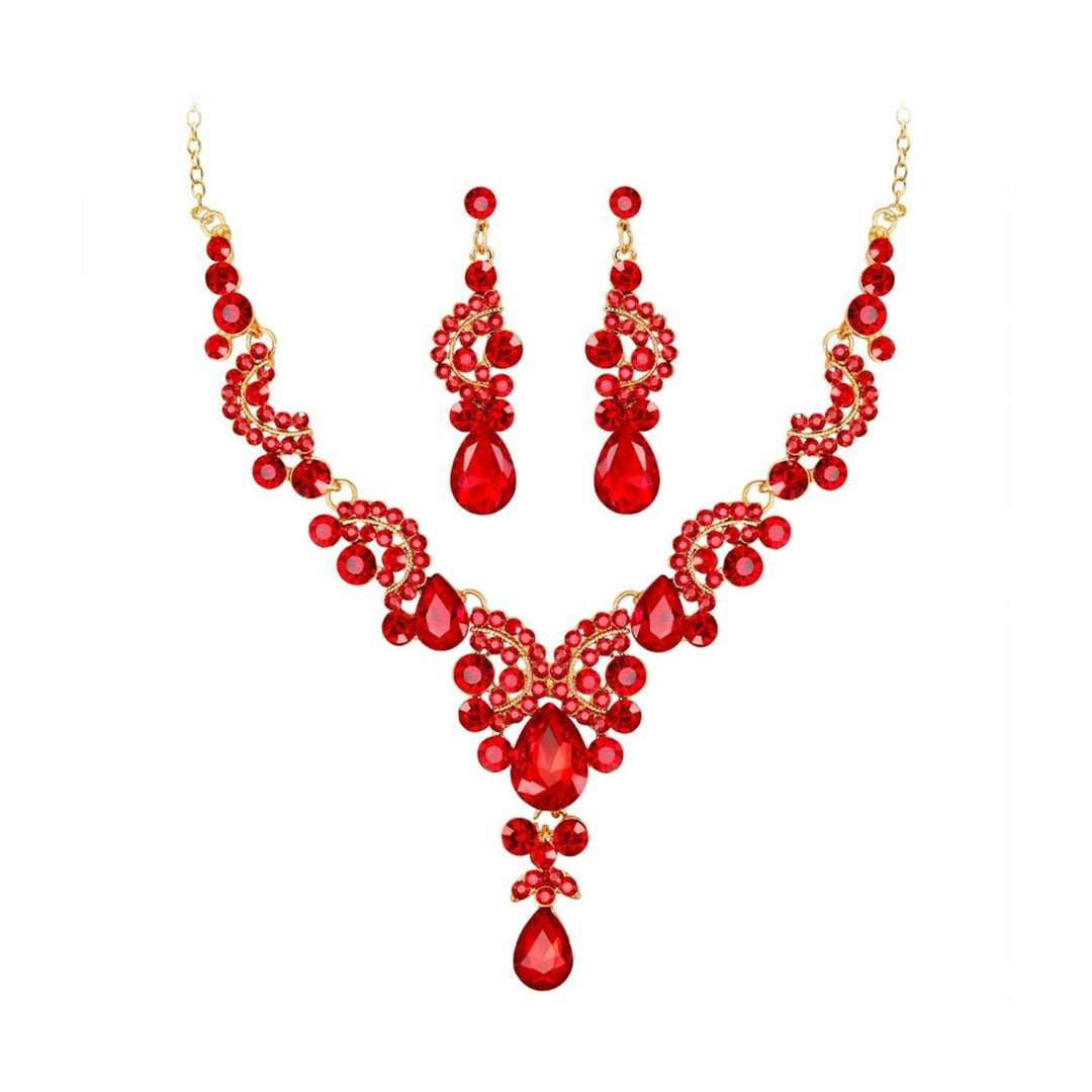 Fashion Wedding Faux Crystal Rhinestone Decor Necklace Earrings Jewelry Set Image 1