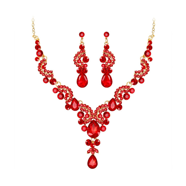 Fashion Wedding Faux Crystal Rhinestone Decor Necklace Earrings Jewelry Set Image 1