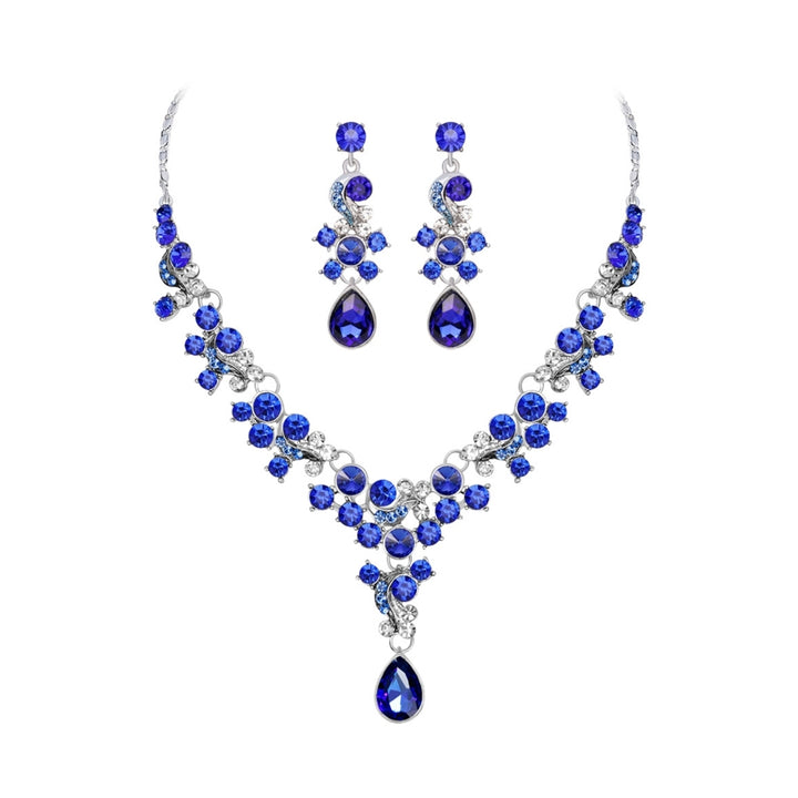 Women Prom Wedding Bridal Faux Crystal Rhinestone Necklace Earrings Jewelry Set Image 4