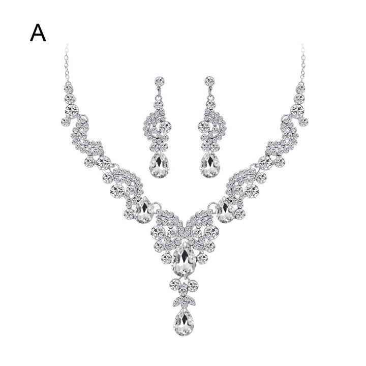 Fashion Wedding Faux Crystal Rhinestone Decor Necklace Earrings Jewelry Set Image 7