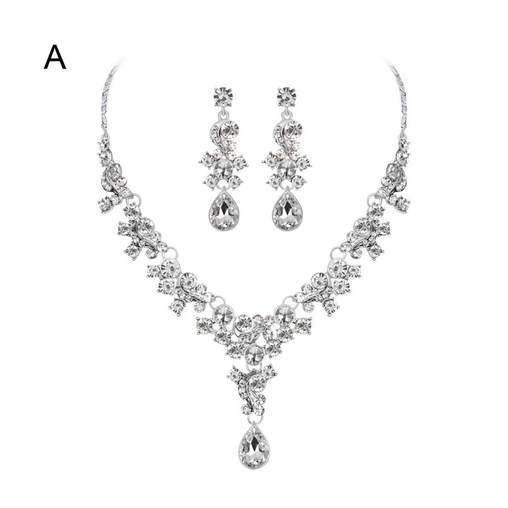 Women Prom Wedding Bridal Faux Crystal Rhinestone Necklace Earrings Jewelry Set Image 4