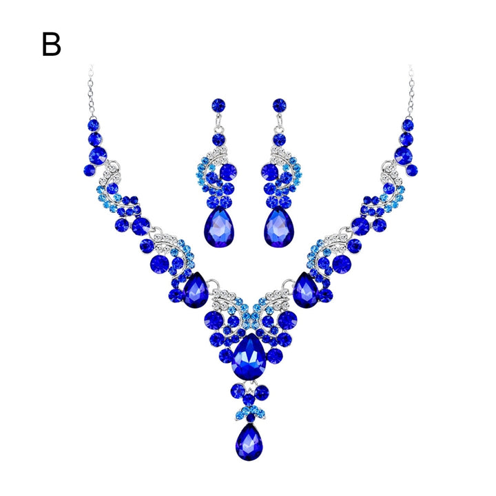 Fashion Wedding Faux Crystal Rhinestone Decor Necklace Earrings Jewelry Set Image 8