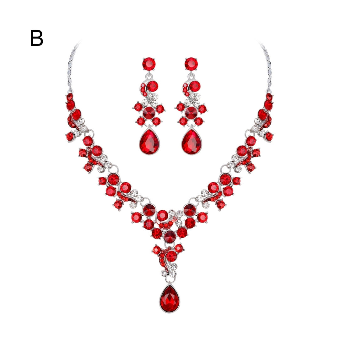 Women Prom Wedding Bridal Faux Crystal Rhinestone Necklace Earrings Jewelry Set Image 6