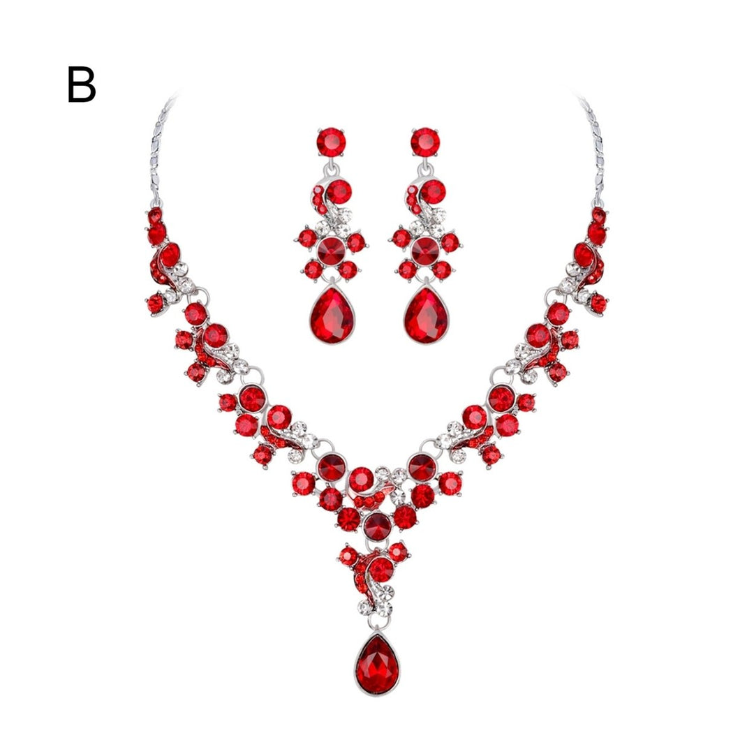 Women Prom Wedding Bridal Faux Crystal Rhinestone Necklace Earrings Jewelry Set Image 1