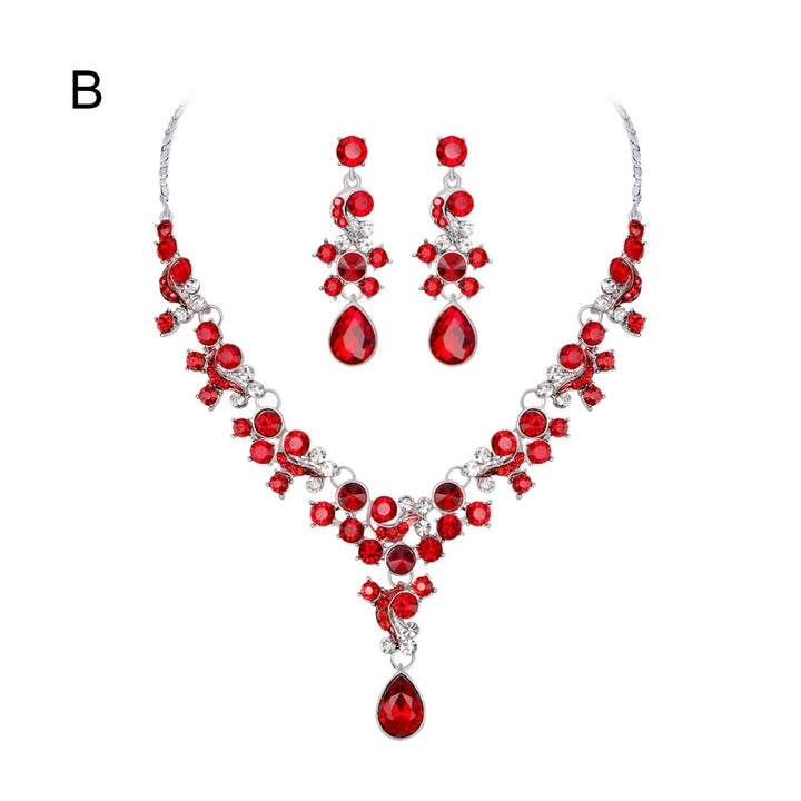 Women Prom Wedding Bridal Faux Crystal Rhinestone Necklace Earrings Jewelry Set Image 1