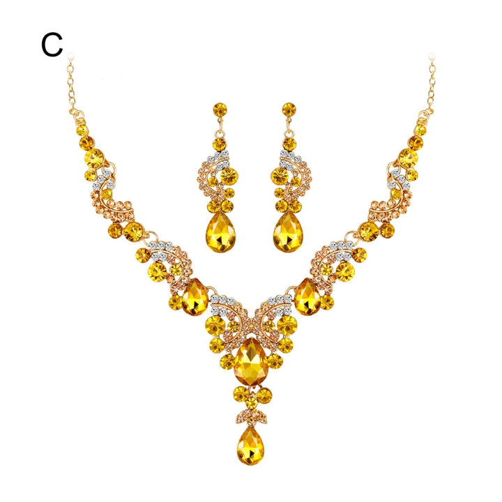 Fashion Wedding Faux Crystal Rhinestone Decor Necklace Earrings Jewelry Set Image 9