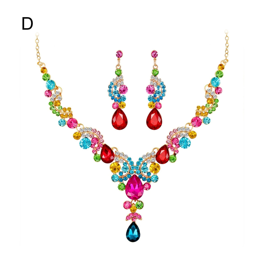 Fashion Wedding Faux Crystal Rhinestone Decor Necklace Earrings Jewelry Set Image 10