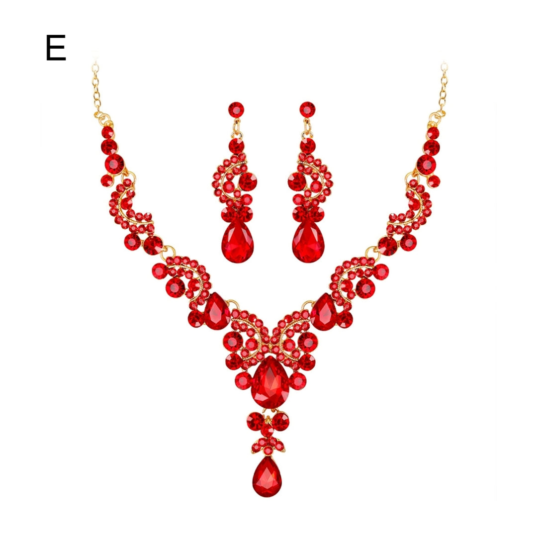 Fashion Wedding Faux Crystal Rhinestone Decor Necklace Earrings Jewelry Set Image 11