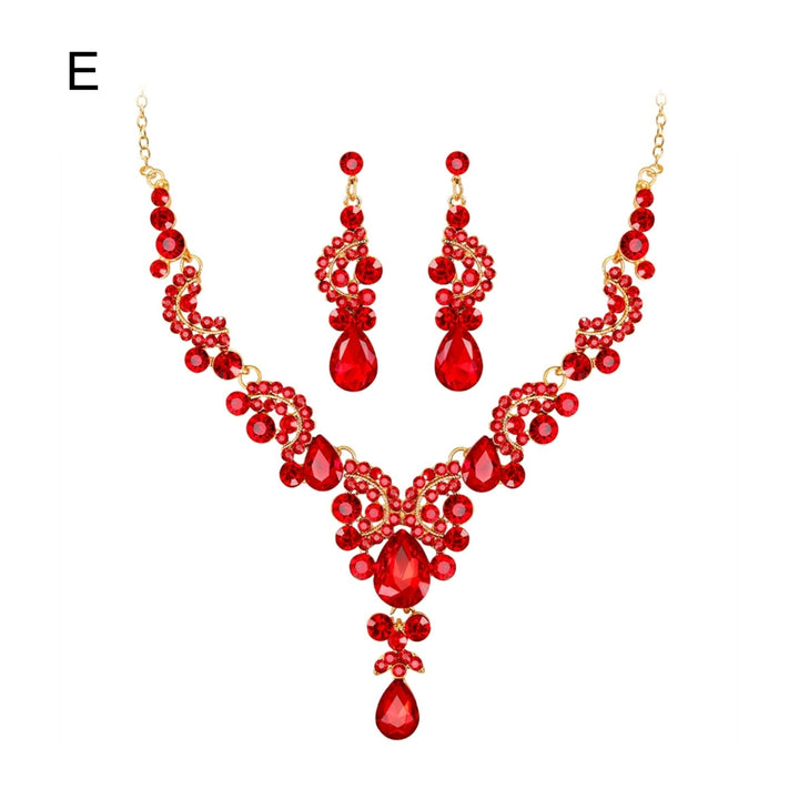 Fashion Wedding Faux Crystal Rhinestone Decor Necklace Earrings Jewelry Set Image 11