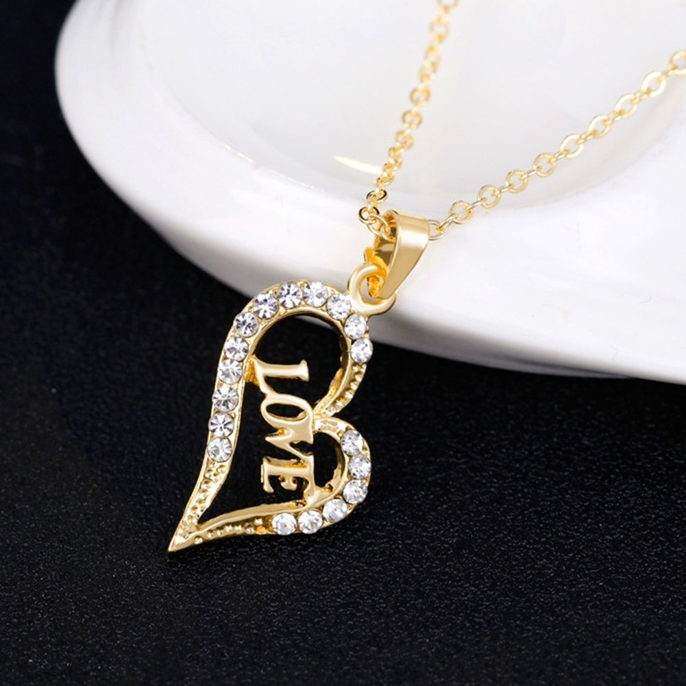 Women Rhinestone Heart LOVE Pendant Necklace Earrrings Bracelet Ring Jewelry Set Image 6