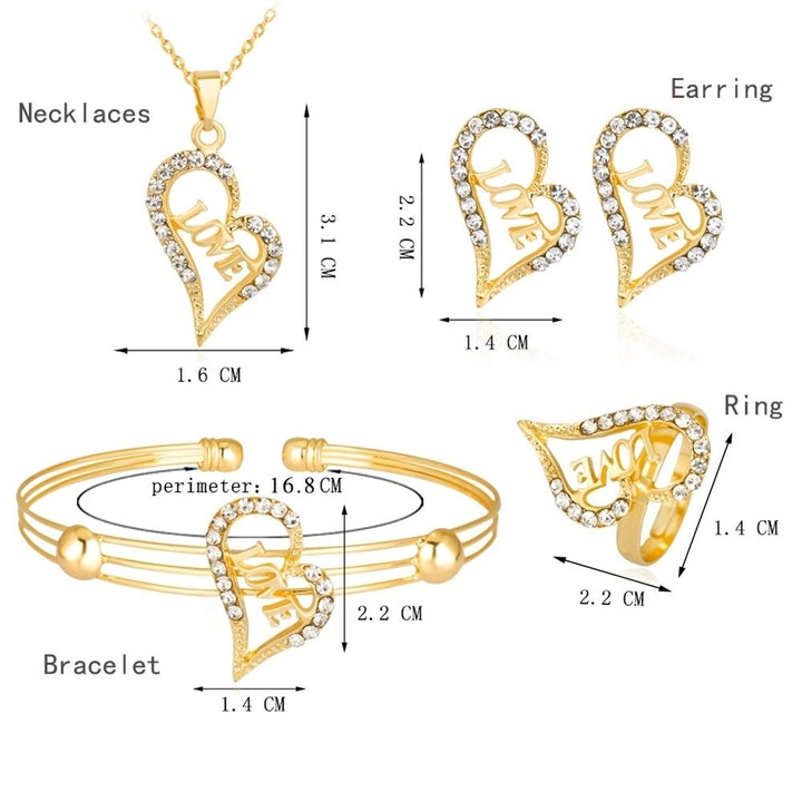 Women Rhinestone Heart LOVE Pendant Necklace Earrrings Bracelet Ring Jewelry Set Image 11