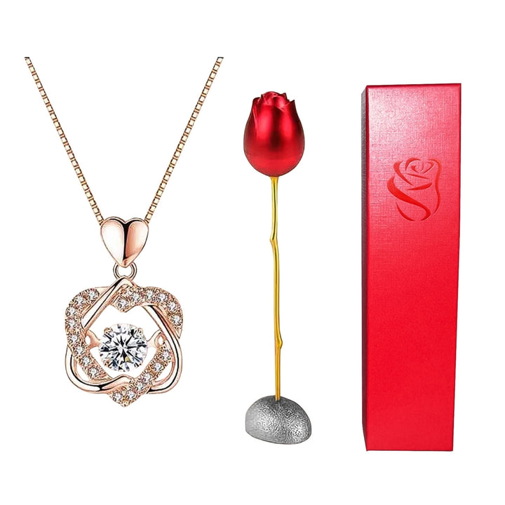 Heart Shape Rhinestone Pendant Necklace with Storage Box Rose Valentine Gift Set Image 1