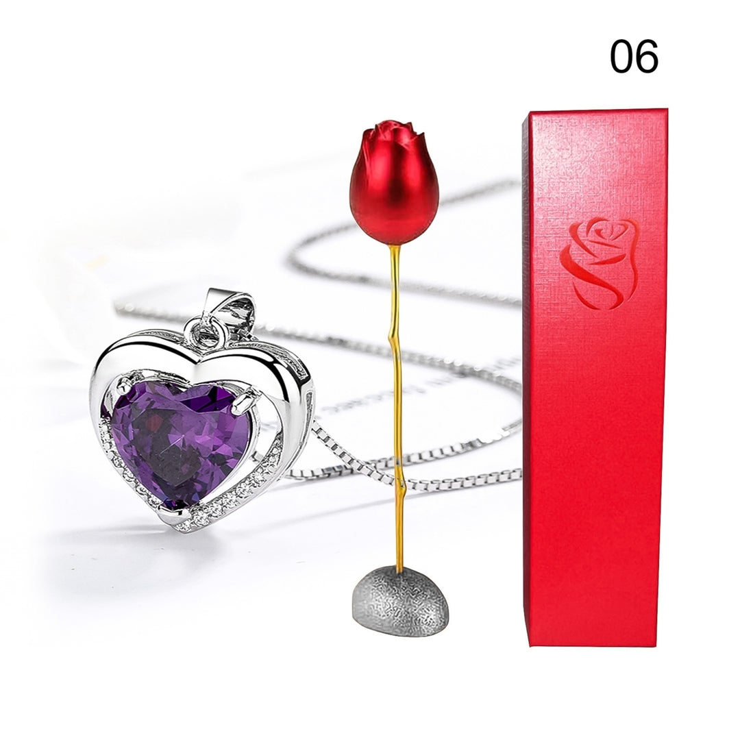 Heart Shape Rhinestone Pendant Necklace with Storage Box Rose Valentine Gift Set Image 4