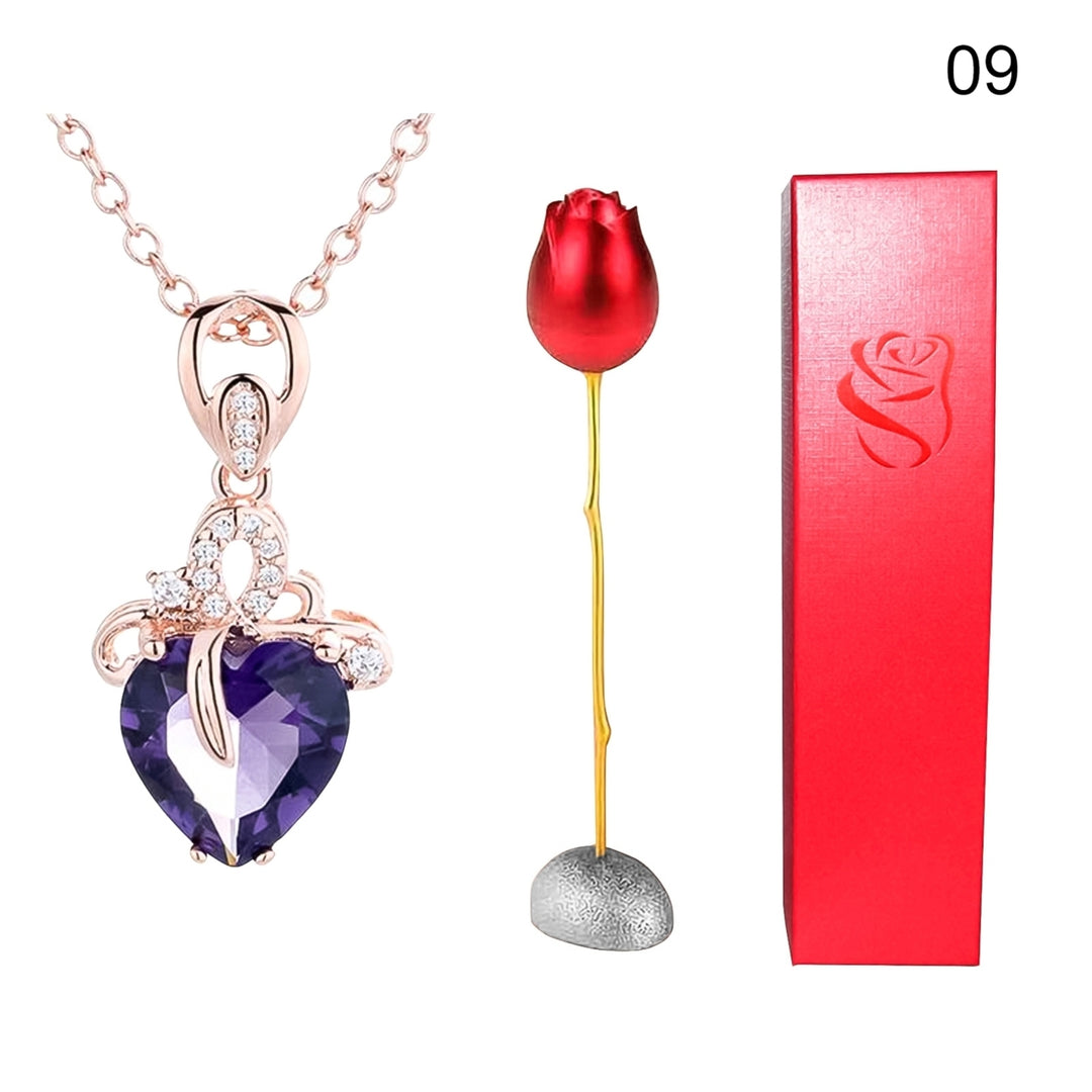 Heart Shape Rhinestone Pendant Necklace with Storage Box Rose Valentine Gift Set Image 4