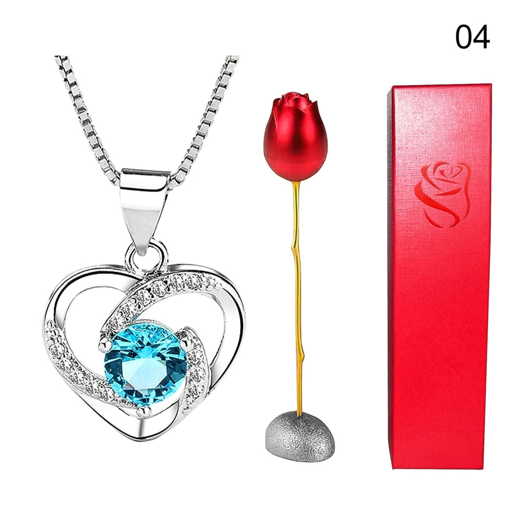 Heart Shape Rhinestone Pendant Necklace with Storage Box Rose Valentine Gift Set Image 7