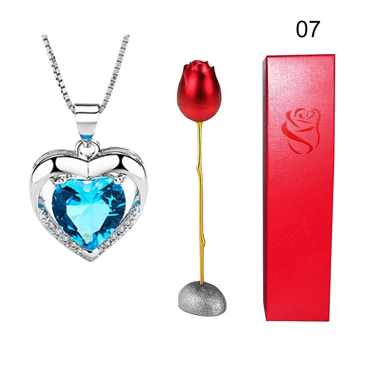 Heart Shape Rhinestone Pendant Necklace with Storage Box Rose Valentine Gift Set Image 9