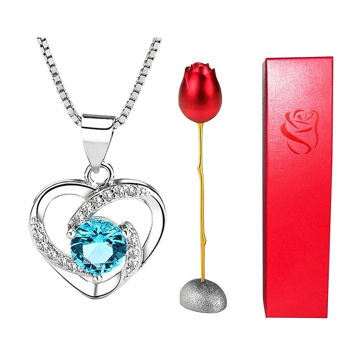 Heart Shape Rhinestone Pendant Necklace with Storage Box Rose Valentine Gift Set Image 11