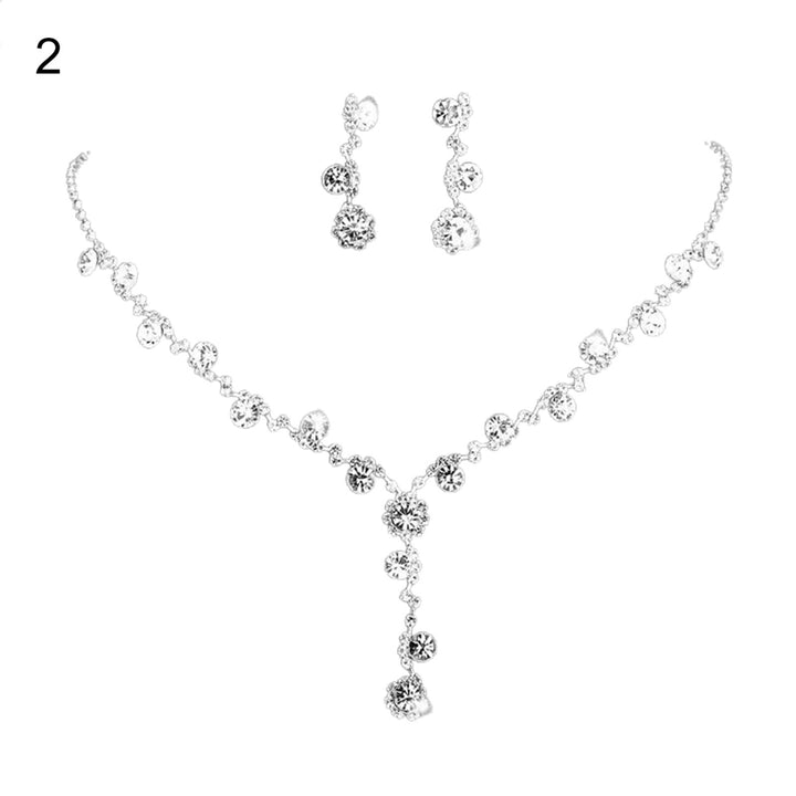 2Pcs/3Pcs Eye-catching Necklace Anti-deform Lightweight Sun Flower Shape Rhinestone Necklace Earrings Bracelet Set for Image 3