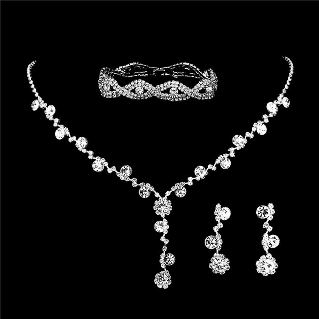 2Pcs/3Pcs Eye-catching Necklace Anti-deform Lightweight Sun Flower Shape Rhinestone Necklace Earrings Bracelet Set for Image 6