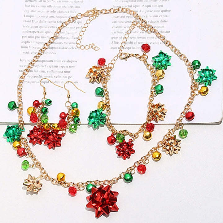 Necklace Bracelet Earrings Set Colorful Bell Flower Women Christmas Element Lightweight Necklace Bracelet Hook Earrings Image 11