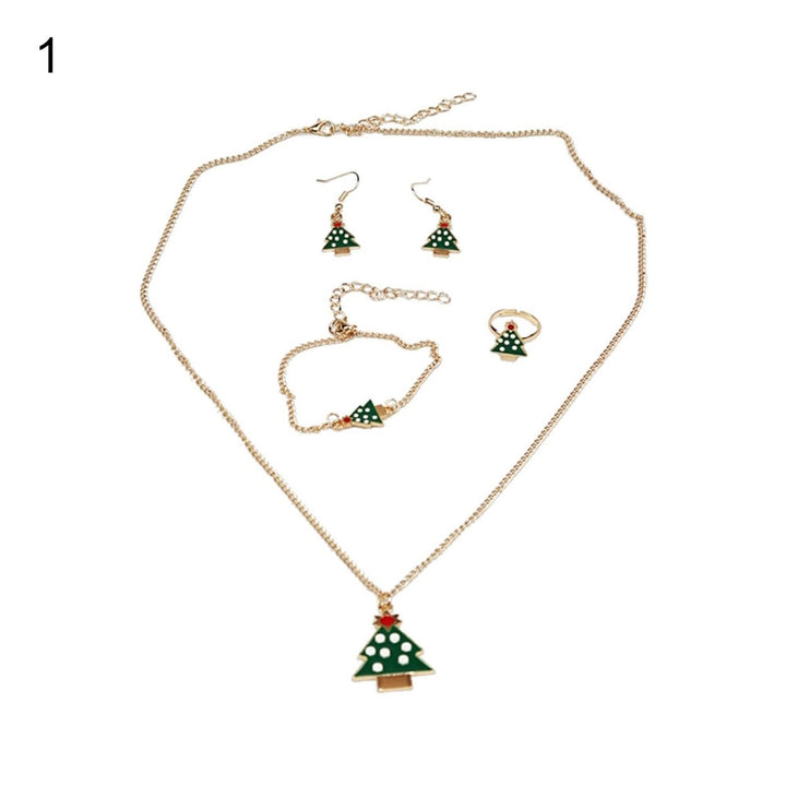 4Pcs Elk Pendant Bright Color Necklace Earrings Ring Bracelet Set Alloy Red Christmas Hat Moon Pendant Jewelry Set Image 1