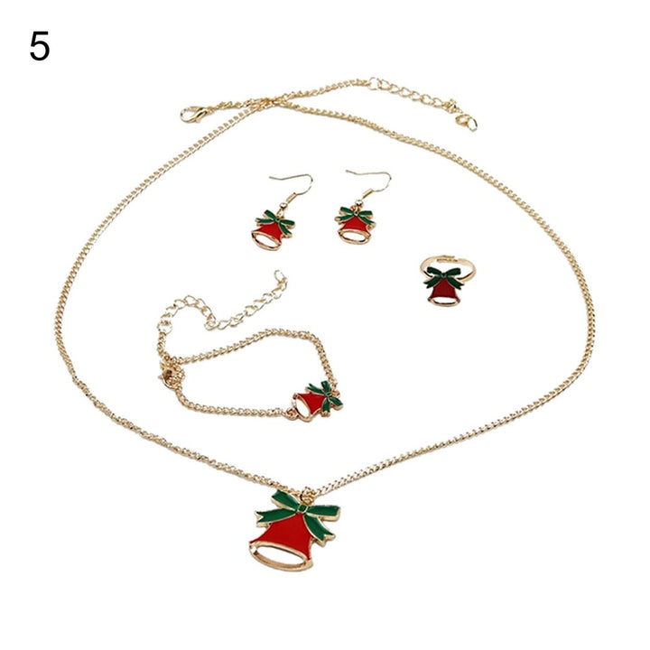 4Pcs Elk Pendant Bright Color Necklace Earrings Ring Bracelet Set Alloy Red Christmas Hat Moon Pendant Jewelry Set Image 1