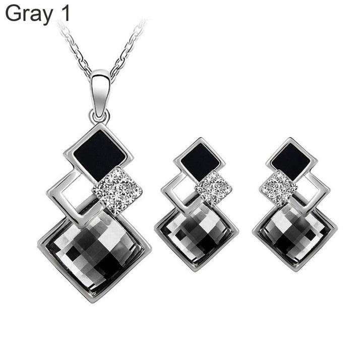 2Pcs Geometric Pendant Necklace Earrings Set Faux Crystal Alloy Shiny Bridal Stud Earrings Necklace Set Jewelry Image 9