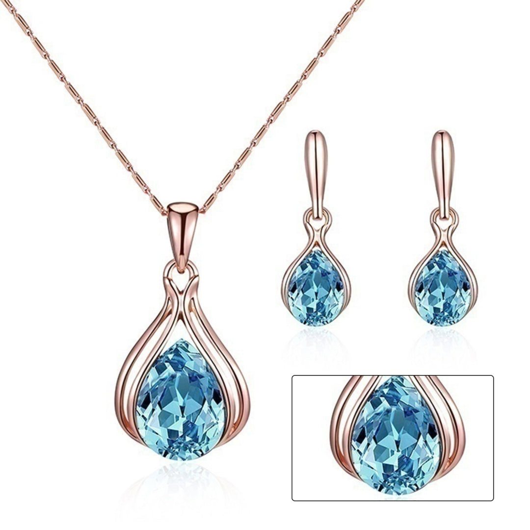 1 Set Bridal Necklace Earrings Geometric Rhinestone Jewelry Lightweight Shiny Jewelry Set for Wedding Image 6