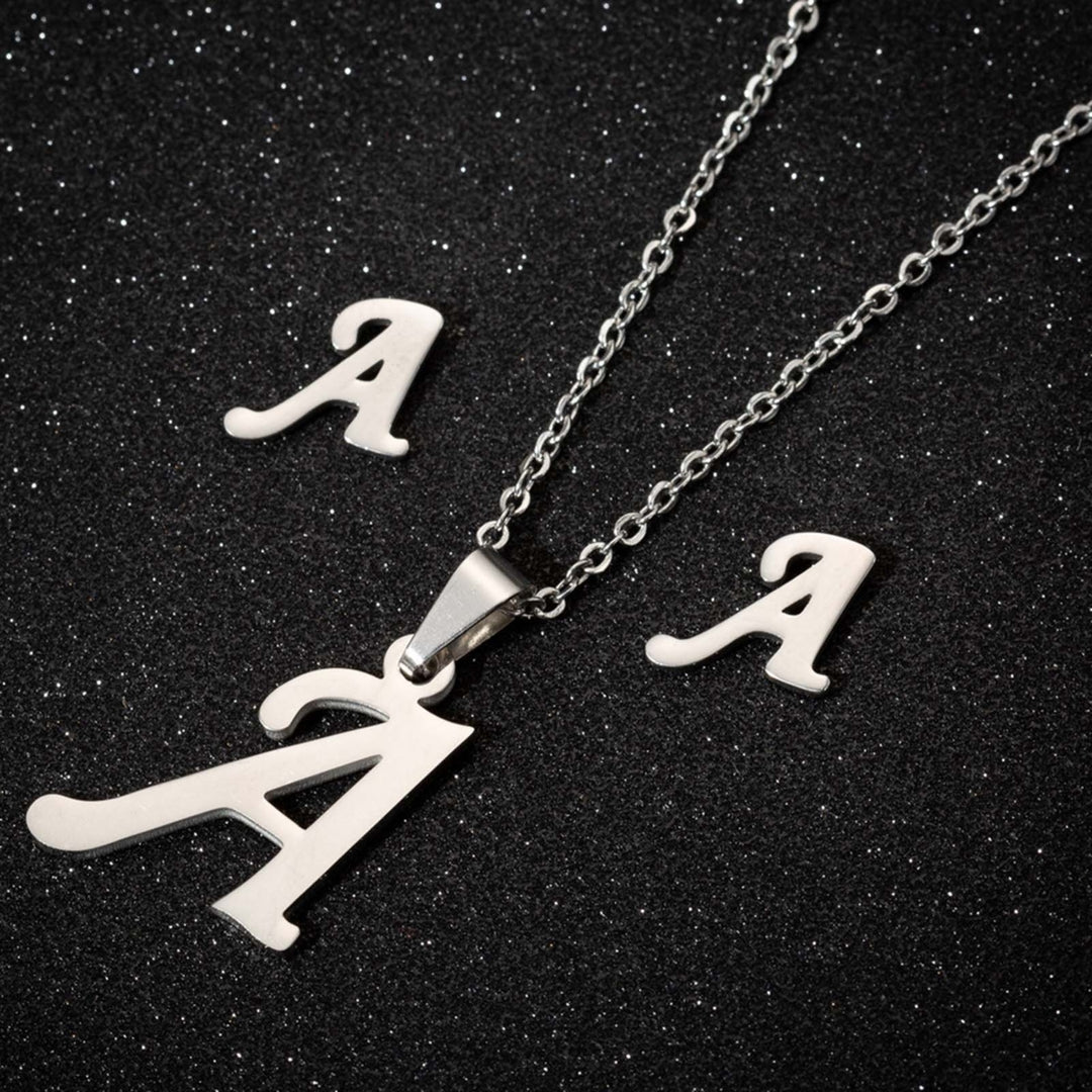 26 Letter Necklaces Anti-allergic Fade-less Personalized Gift Alphabet Pendant Choker Earrings Combo for Girl Image 1