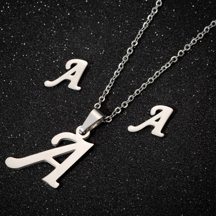 26 Letter Necklaces Anti-allergic Fade-less Personalized Gift Alphabet Pendant Choker Earrings Combo for Girl Image 1