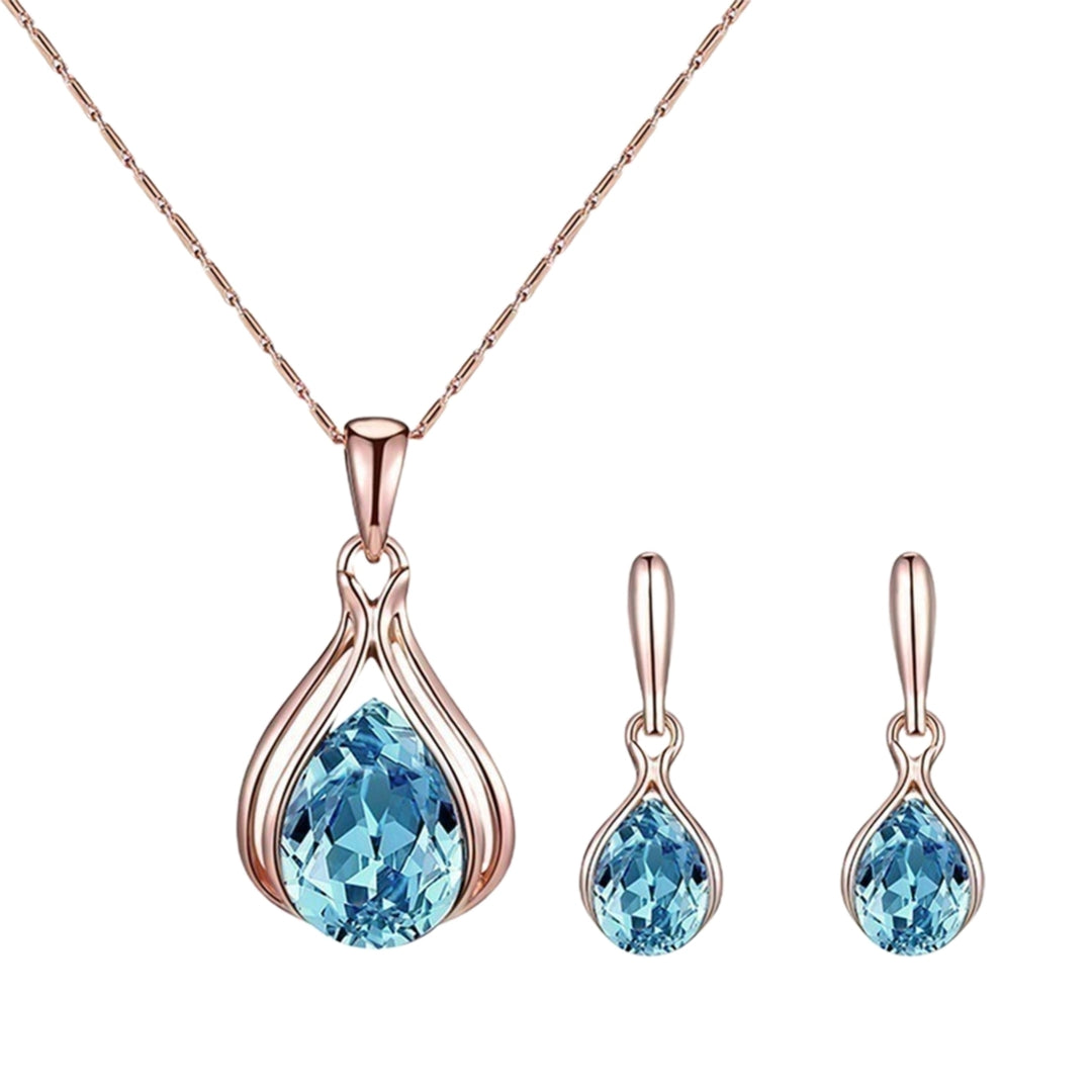 1 Set Bridal Necklace Earrings Geometric Rhinestone Jewelry Lightweight Shiny Jewelry Set for Wedding Image 11