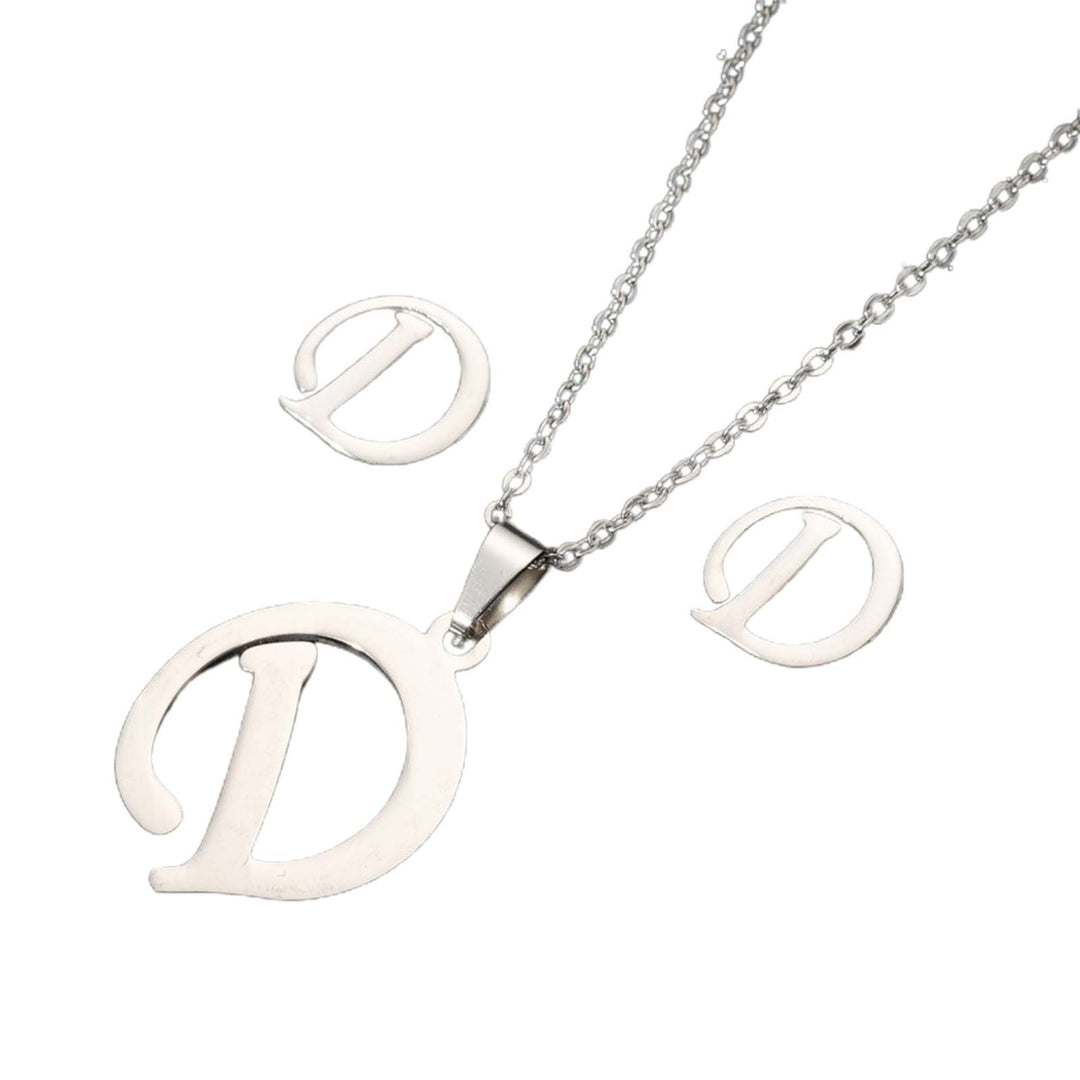 26 Letter Necklaces Anti-allergic Fade-less Personalized Gift Alphabet Pendant Choker Earrings Combo for Girl Image 4