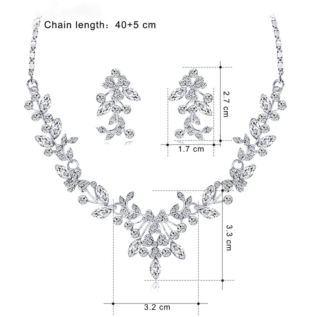 Women Wedding Party Rhinestone Shiny Floral Necklace Earrings Jewelry Set Gift Image 4