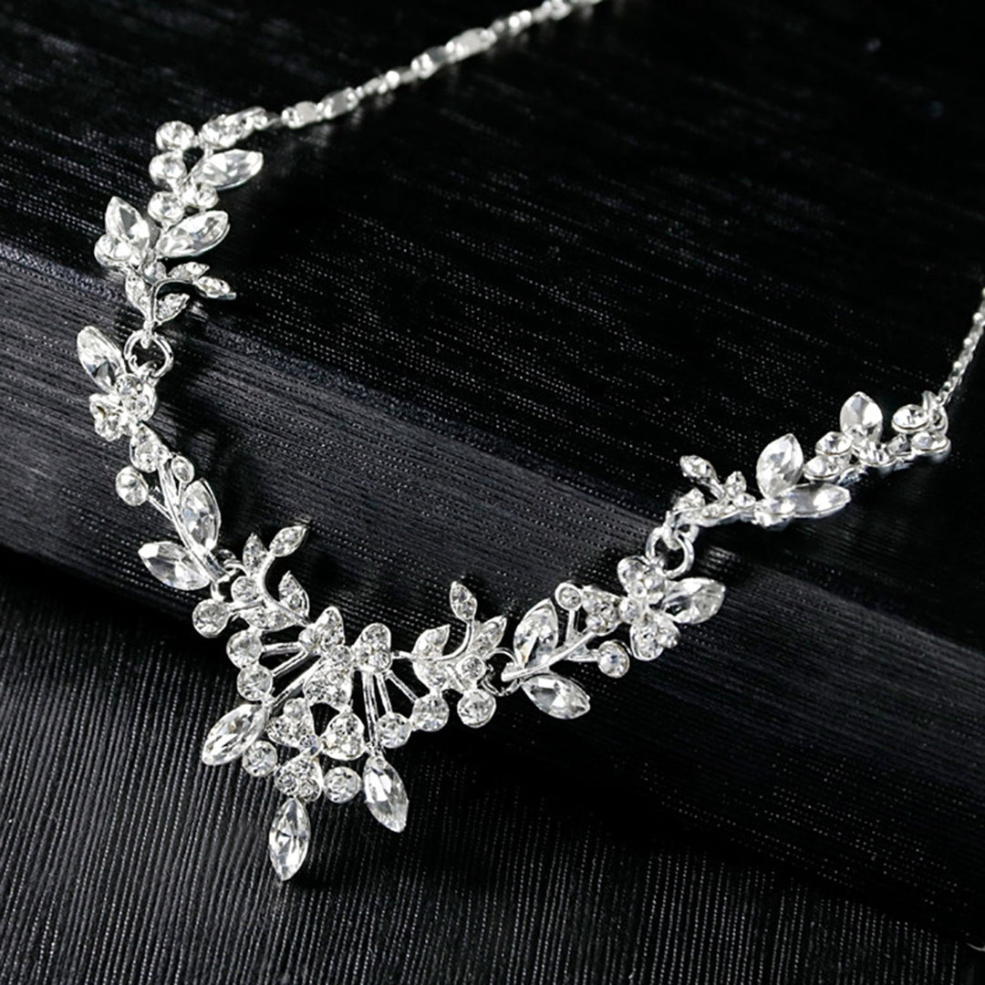 Women Wedding Party Rhinestone Shiny Floral Necklace Earrings Jewelry Set Gift Image 8