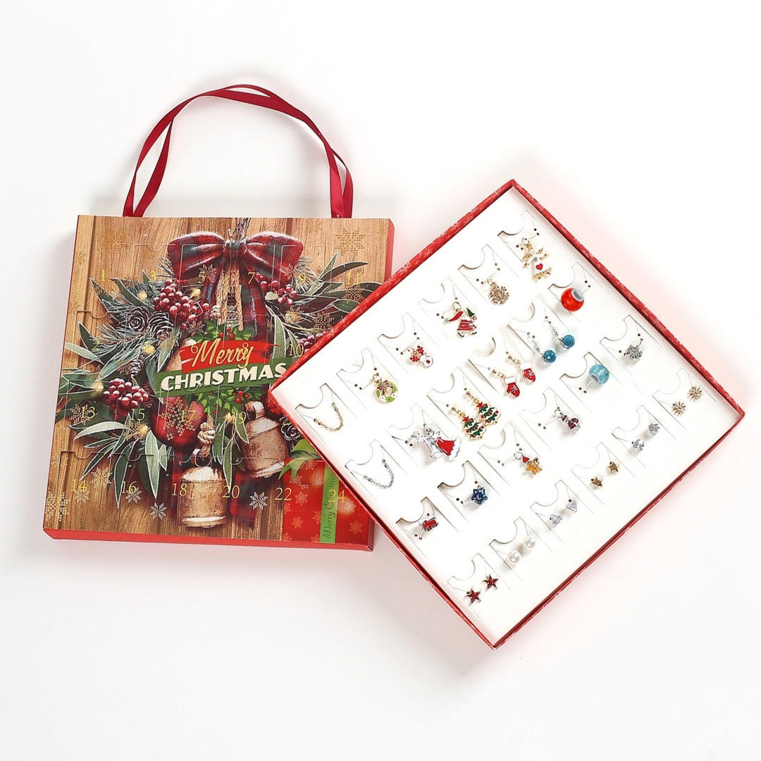 1 Set Jewelry Advent Calendar Christmas Tree Elk Pendant Decoration Girls Christmas Element All Match Necklace Earrings Image 4