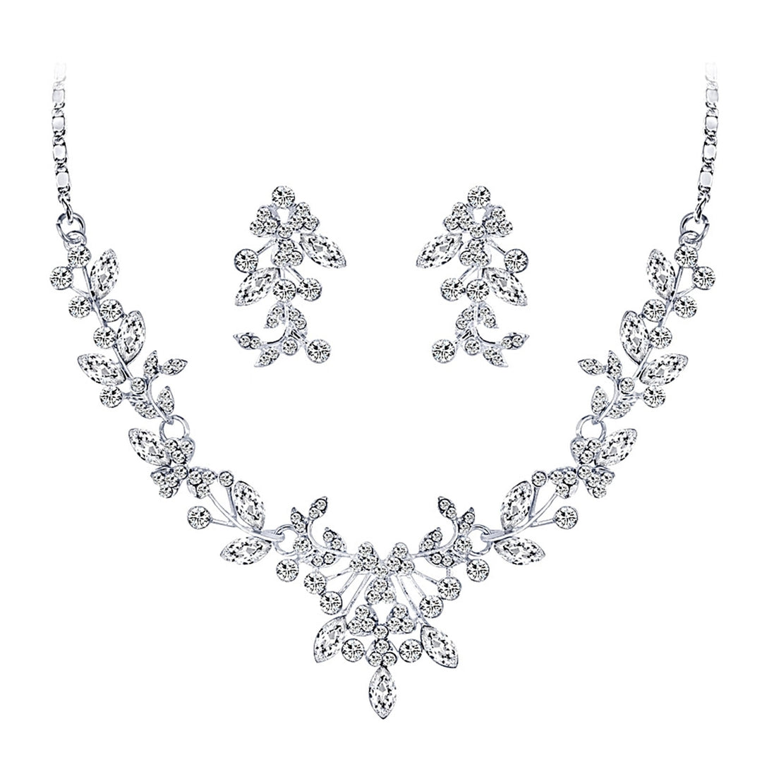 Women Wedding Party Rhinestone Shiny Floral Necklace Earrings Jewelry Set Gift Image 9