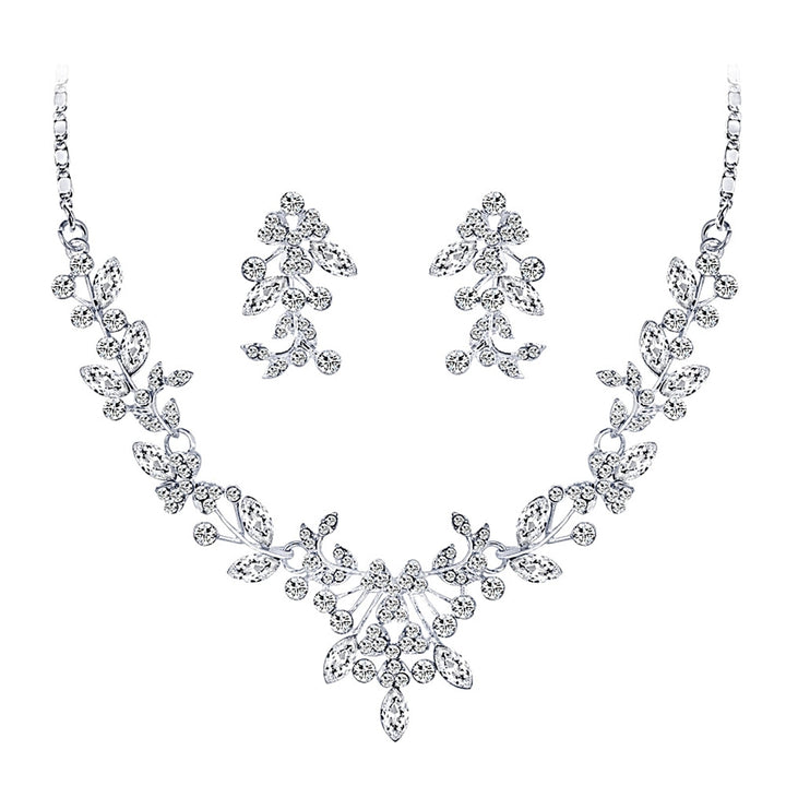 Women Wedding Party Rhinestone Shiny Floral Necklace Earrings Jewelry Set Gift Image 9