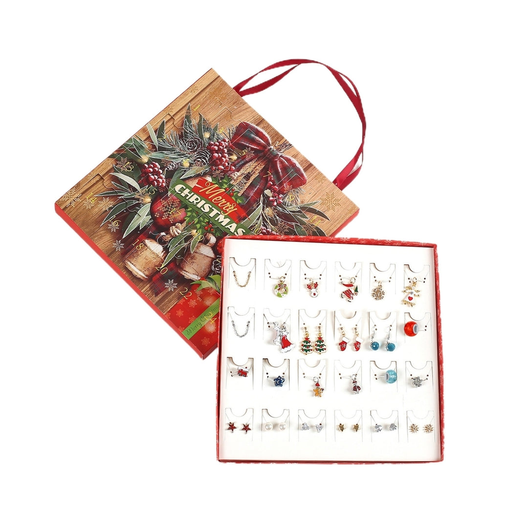 1 Set Jewelry Advent Calendar Christmas Tree Elk Pendant Decoration Girls Christmas Element All Match Necklace Earrings Image 11