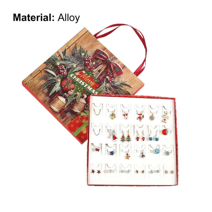 1 Set Jewelry Advent Calendar Christmas Tree Elk Pendant Decoration Girls Christmas Element All Match Necklace Earrings Image 12