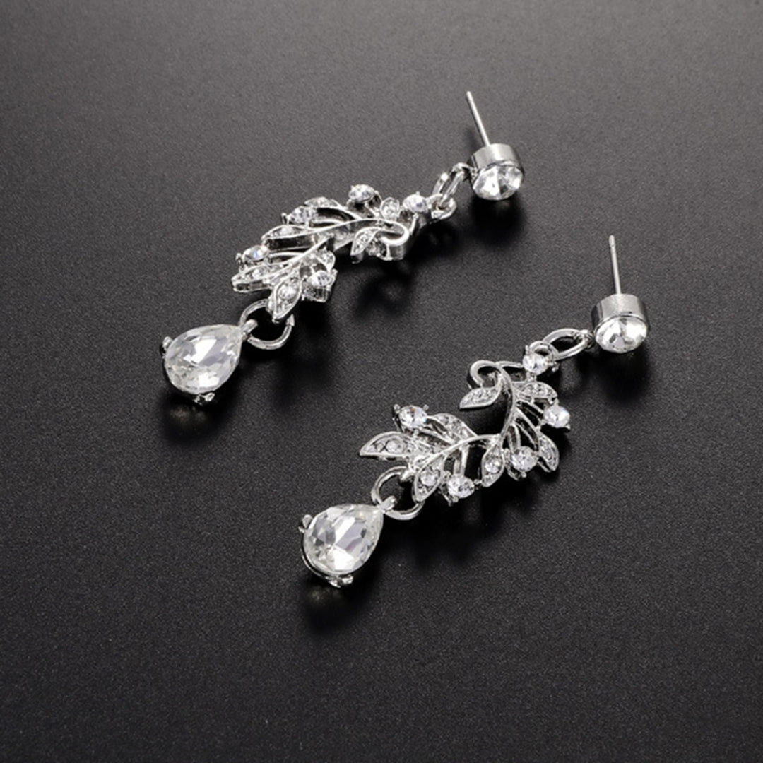 1 Set Bridal Necklace Earrings Leaf Rhinestone Jewelry Adjustable Lightweight Jewelry Set for Wedding Image 3