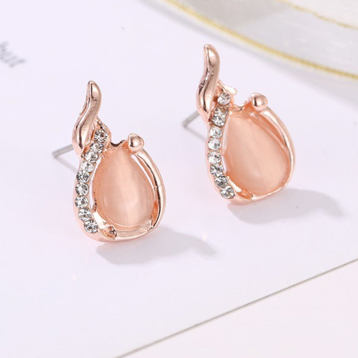 2Pcs Shiny Noble Necklace Earrings Set Alloy Water Drop Faux Opal Pendant Necklace Earrings Jewelry Accessory Image 4