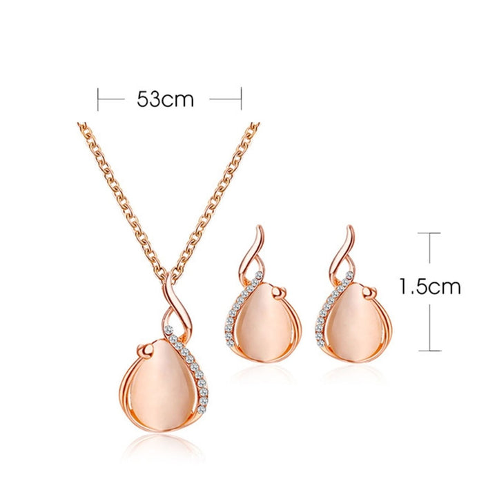 2Pcs Shiny Noble Necklace Earrings Set Alloy Water Drop Faux Opal Pendant Necklace Earrings Jewelry Accessory Image 4