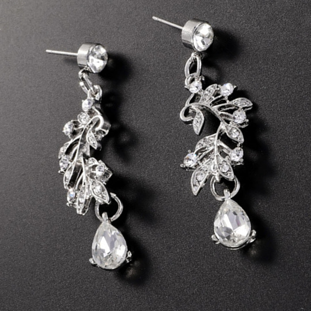 1 Set Bridal Necklace Earrings Leaf Rhinestone Jewelry Adjustable Lightweight Jewelry Set for Wedding Image 6