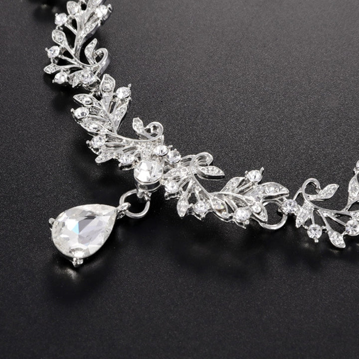 1 Set Bridal Necklace Earrings Leaf Rhinestone Jewelry Adjustable Lightweight Jewelry Set for Wedding Image 7