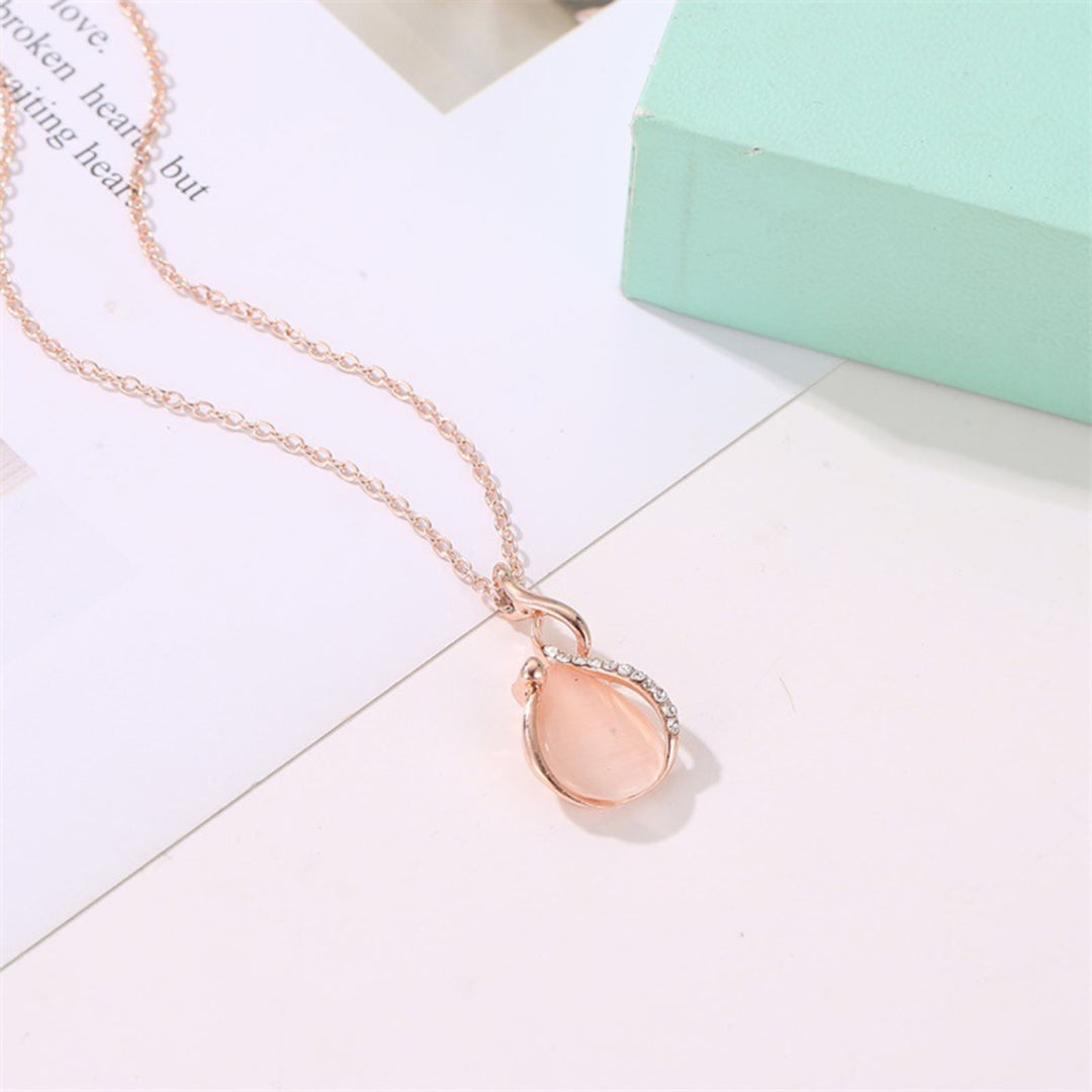 2Pcs Shiny Noble Necklace Earrings Set Alloy Water Drop Faux Opal Pendant Necklace Earrings Jewelry Accessory Image 8