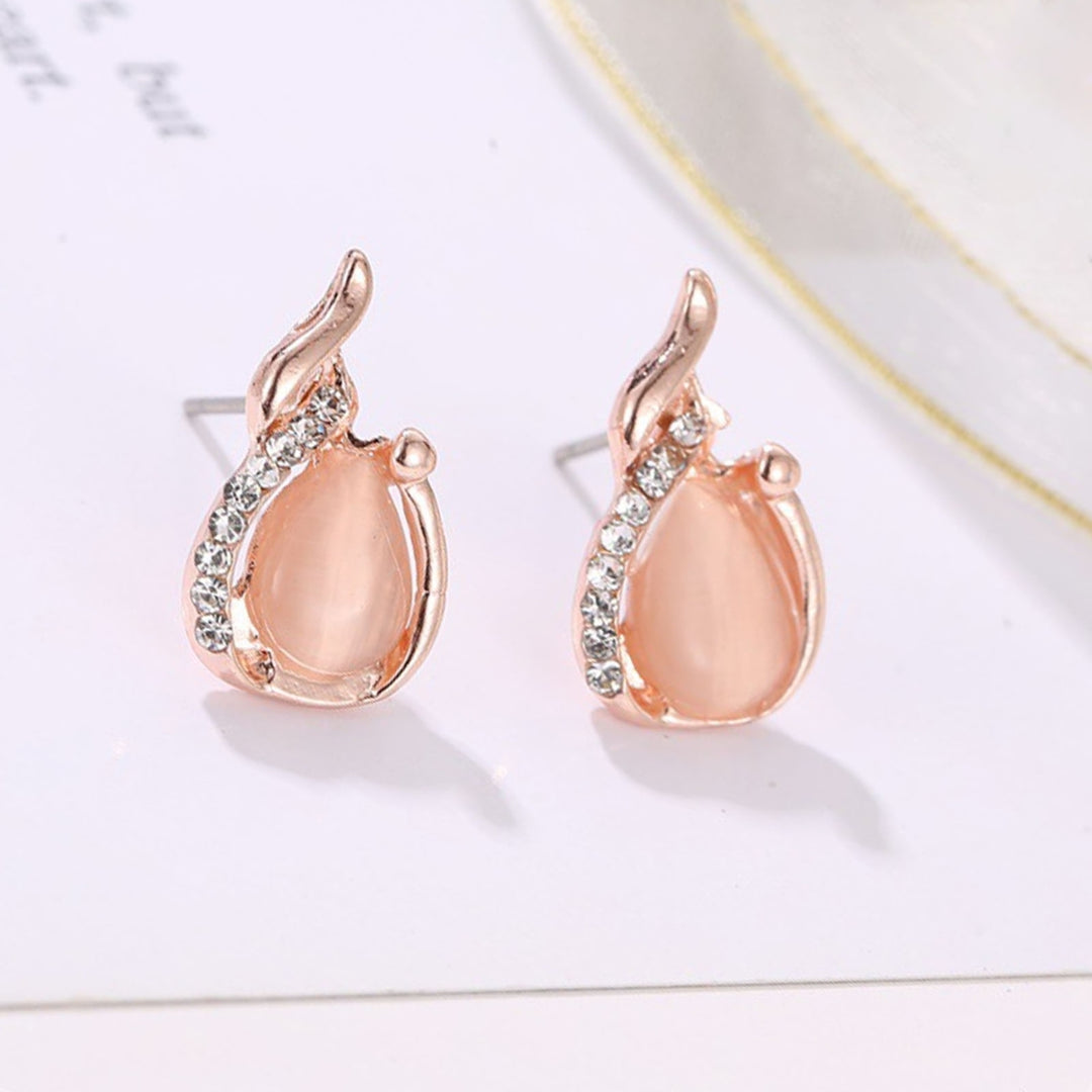 2Pcs Shiny Noble Necklace Earrings Set Alloy Water Drop Faux Opal Pendant Necklace Earrings Jewelry Accessory Image 9